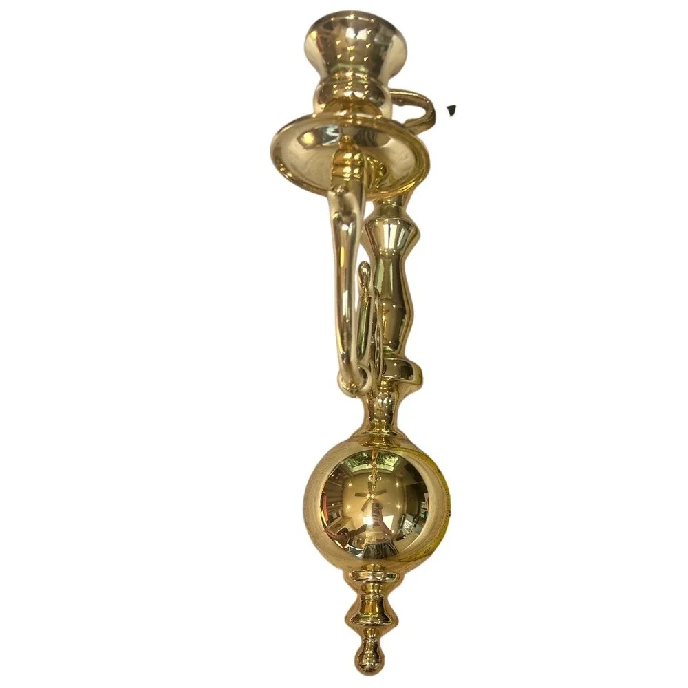 Vintage Polished Brass Wall Sconces Pair Traditional Candle Holder Set Gold